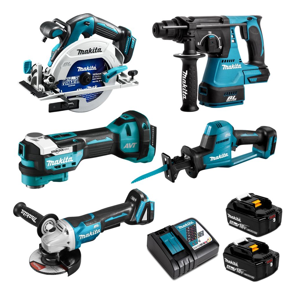 Makita DLX5114T 18V LXT 5.0Ah Li-ion Cordless Brushless 5pce Combo Kit — image 1