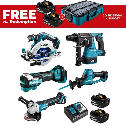 Makita DLX5114T 18V LXT 5.0Ah Li-ion Cordless Brushless 5pce Combo Kit