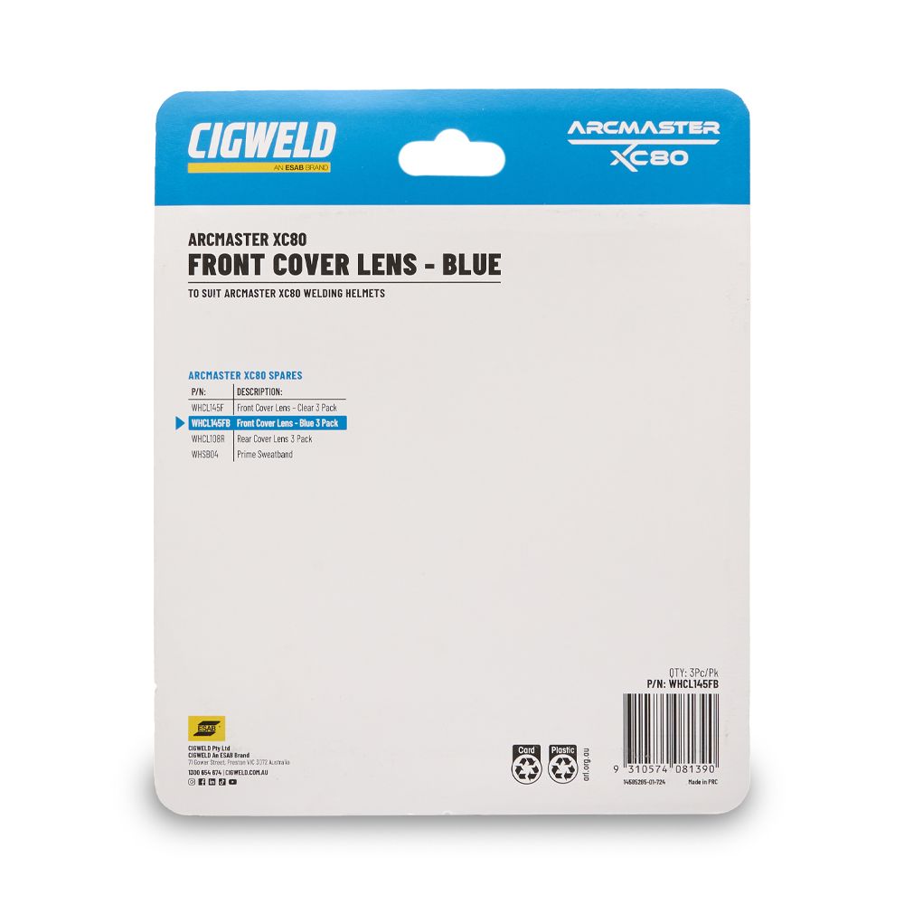 Cigweld WHCL145FB 3-Pack Arcmaster XC80 Front Cover Lens – Blue – image 4