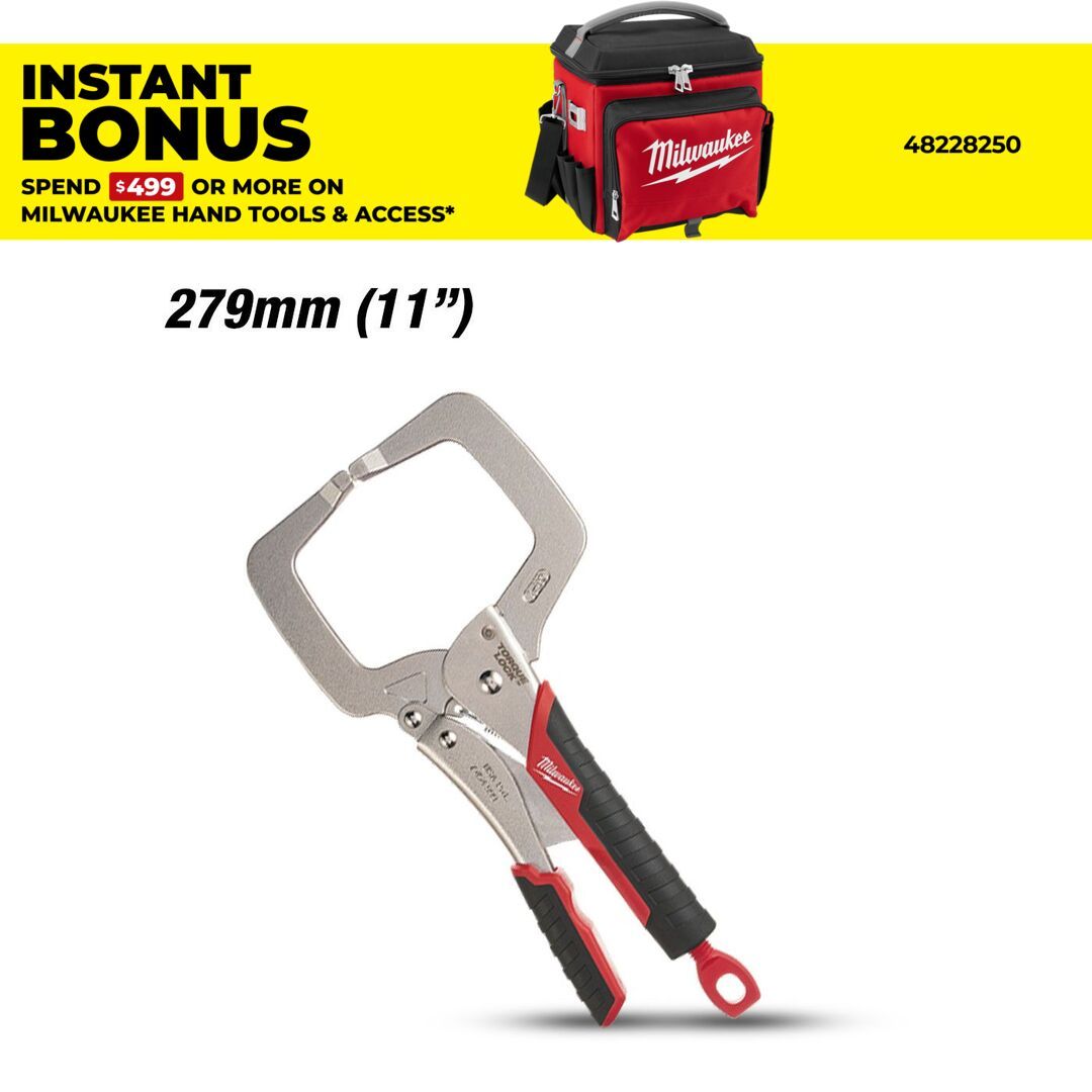 Milwaukee 48223631 279mm (11") Torque Lock C-Clamp Locking Pliers with Regular Jaws and Durable Grip – image 1