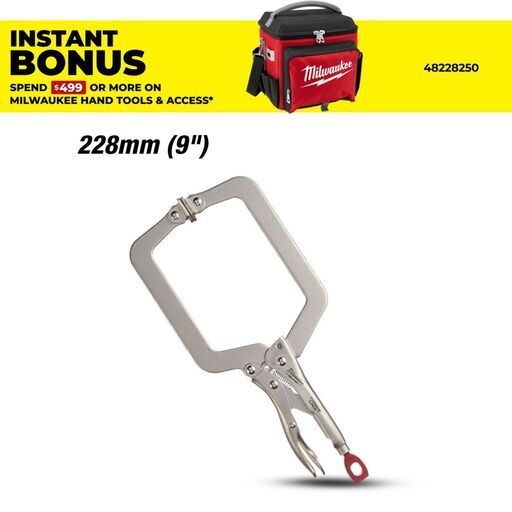 Milwaukee 48223523 228mm (9") Torque Lock Deep Reach C-Clamp Locking Pliers Swivel Jaw