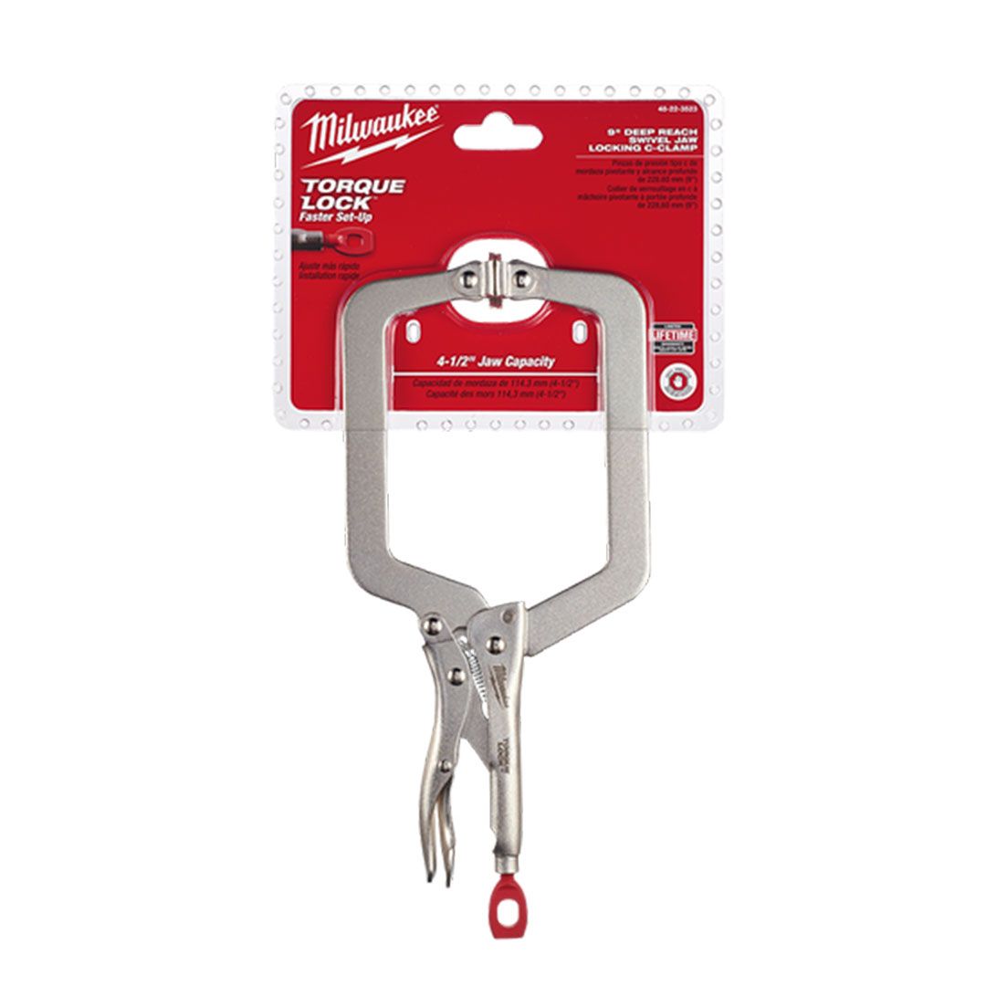 Milwaukee 48223523 228mm (9") Torque Lock Deep Reach C-Clamp Locking Pliers Swivel Jaw – image 5