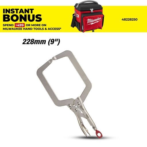 Milwaukee 48223533 228mm (9") Torque Lock Deep Reach C-Clamp Locking Pliers Regular Jaw