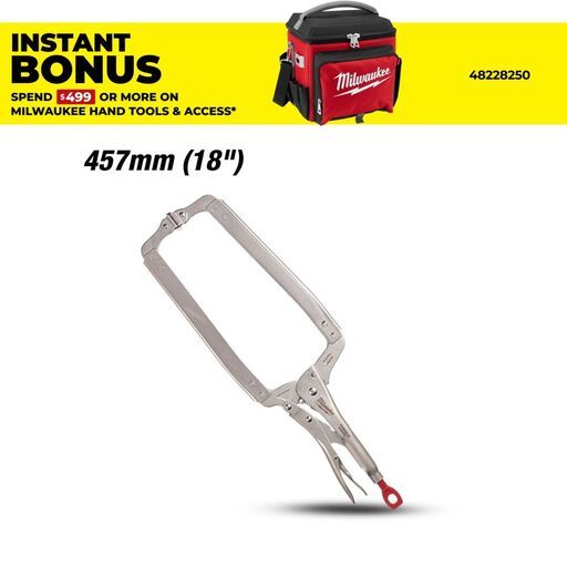Milwaukee 48223520 457mm (18") Torque Lock Deep Reach C-Clamp Locking Pliers Swivel Jaw