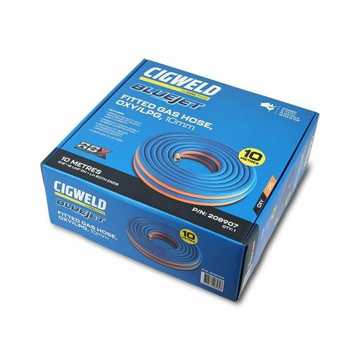 Cigweld 208907 10mm x 10m 5/8"-18 UNF RH + LH Both Ends BlueJet RBX Fitted Gas Hose Oxy/LPG – image 3