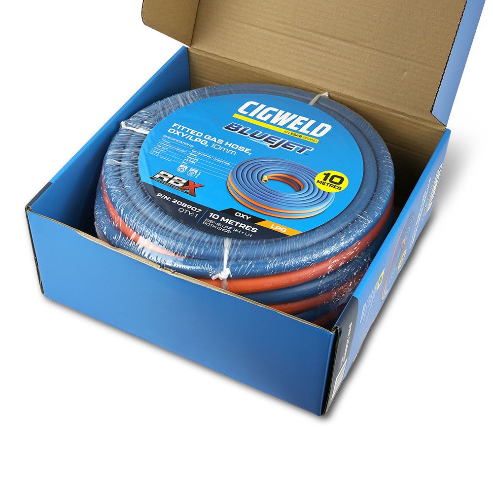 Cigweld 208907 10mm x 10m 5/8"-18 UNF RH + LH Both Ends BlueJet RBX Fitted Gas Hose Oxy/LPG – image 4