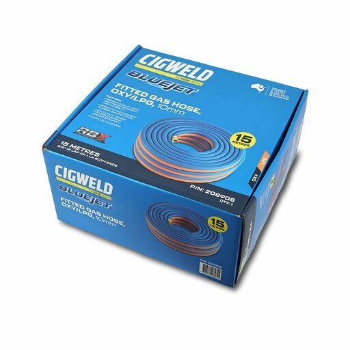 Cigweld 208908 10mm x 15m 5/8"-18 UNF RH + LH Both Ends BlueJet RBX Fitted Gas Hose Oxy/LPG – image 4