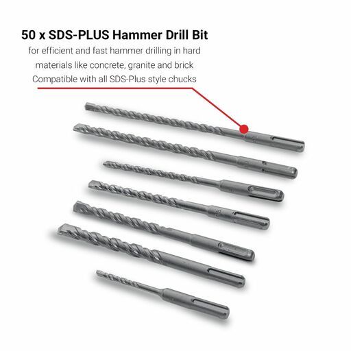 MAGNUS MHD50 50pcs 2 Cutter SDS Plus Hammer Drill Bit Set – image 5