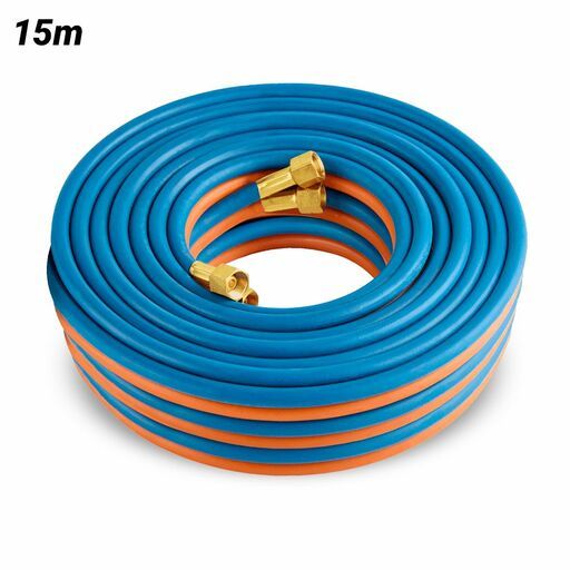 Cigweld 208834 5mm x 15m 5/8"-18 UNF RH + LH Both Ends BlueJet RBX Fitted Gas Hose Oxy/LPG