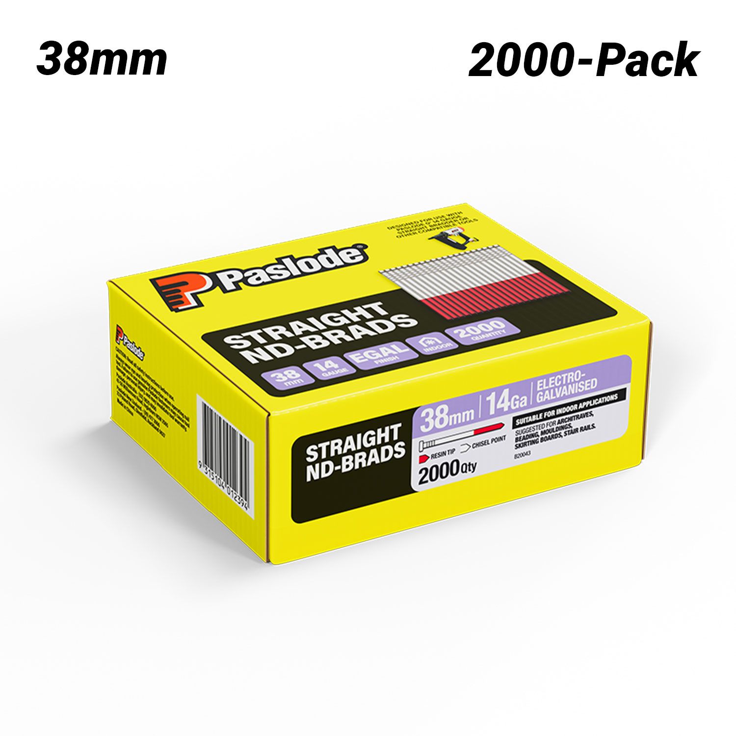 Paslode B20043 2000-Pack 38mm x 2mm Galvanised ND Straight Brad Nails – image 1