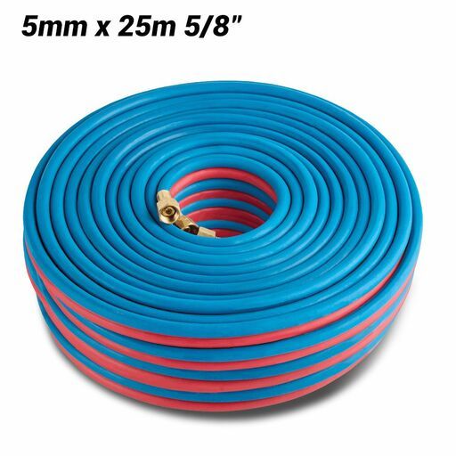 Cigweld 208904 5mm x 25m 5/8"-18 UNF RH + LH Both Ends BlueJet RBX Fitted Gas Hose Oxy/Acet