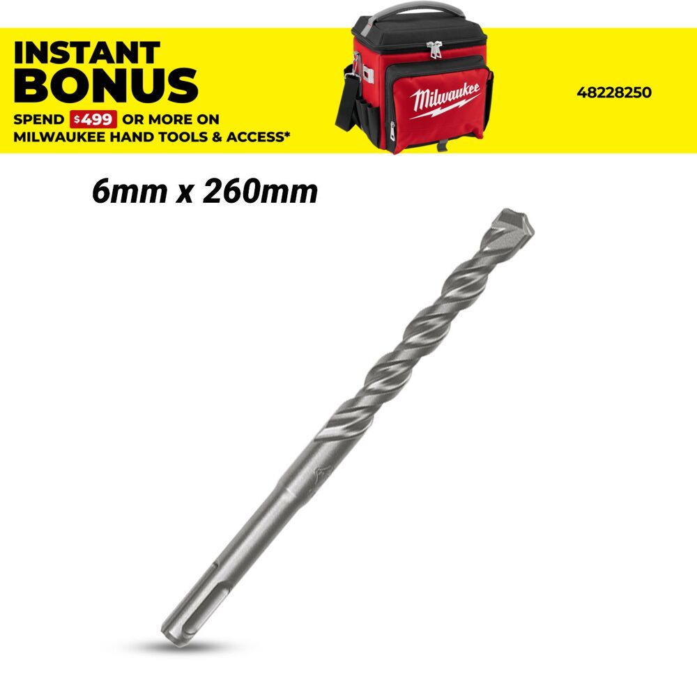 Milwaukee 4932353819 6mm x 260mm M2 2-Cut SDS Plus Drill Bit – image 1