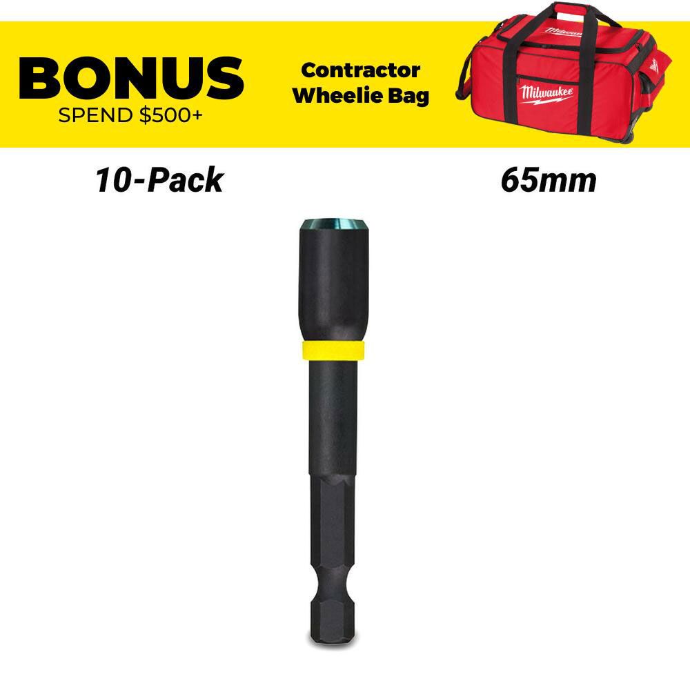 Milwaukee 49664732A 10-Pack SHOCKWAVE™ 1/4" x 65mm (2-1/2") Power Bit Magnetic Nutdriver – image 1