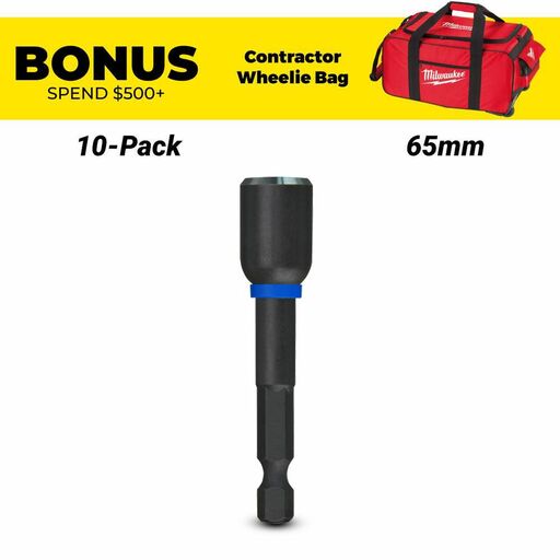 Milwaukee 49664735A 10-Pack SHOCKWAVE™ 3/8" x 65mm (2-1/2") Power Bit Magnetic Nutdriver