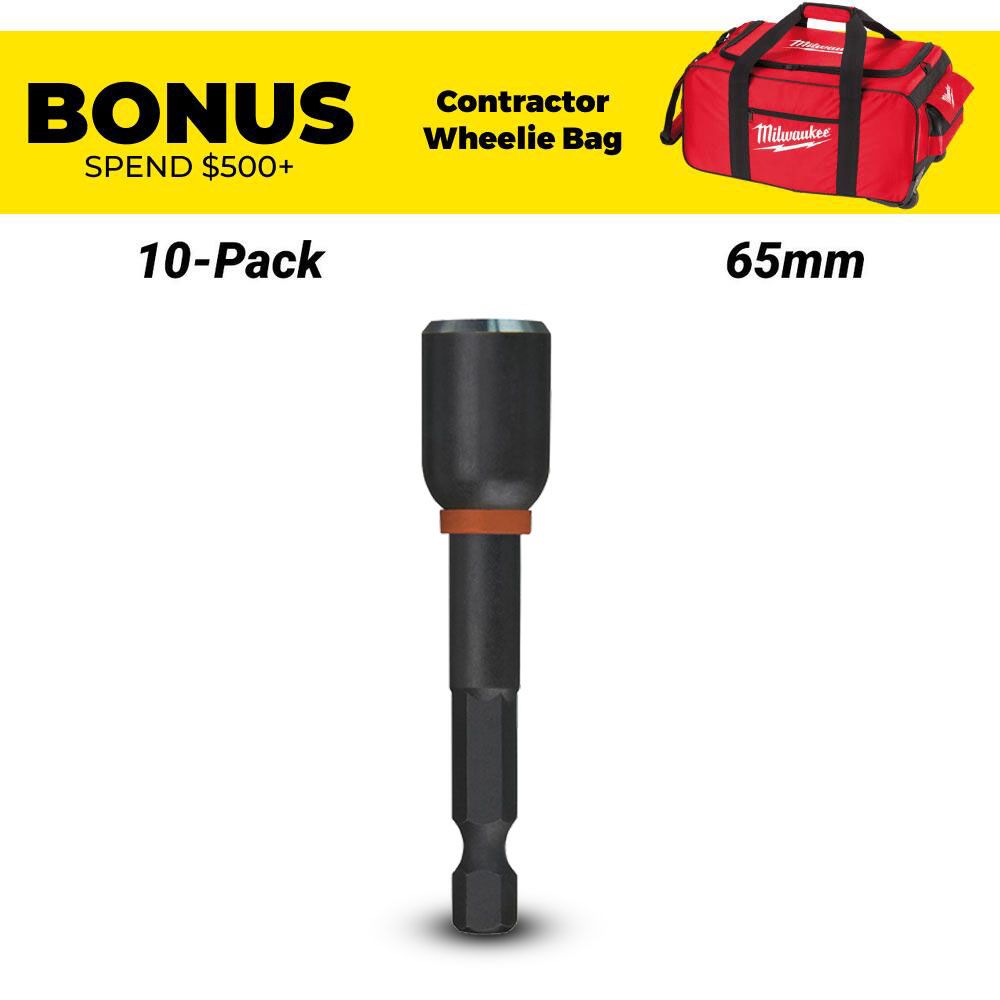 Milwaukee 49664736A 10-Pack SHOCKWAVE™ 7/16" x 65mm (2-1/2") Power Bit Magnetic Nutdriver – image 1