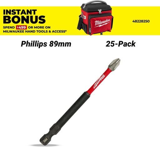 Milwaukee 48324791A 25-Pack SHOCKWAVE™ PH2 x 89mm (3-1/2") Power Bit