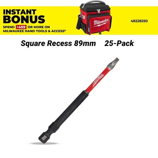 Milwaukee 48324795A 25-Pack SHOCKWAVE™ Square Recess #2 89mm (3-1/2") Power Bit