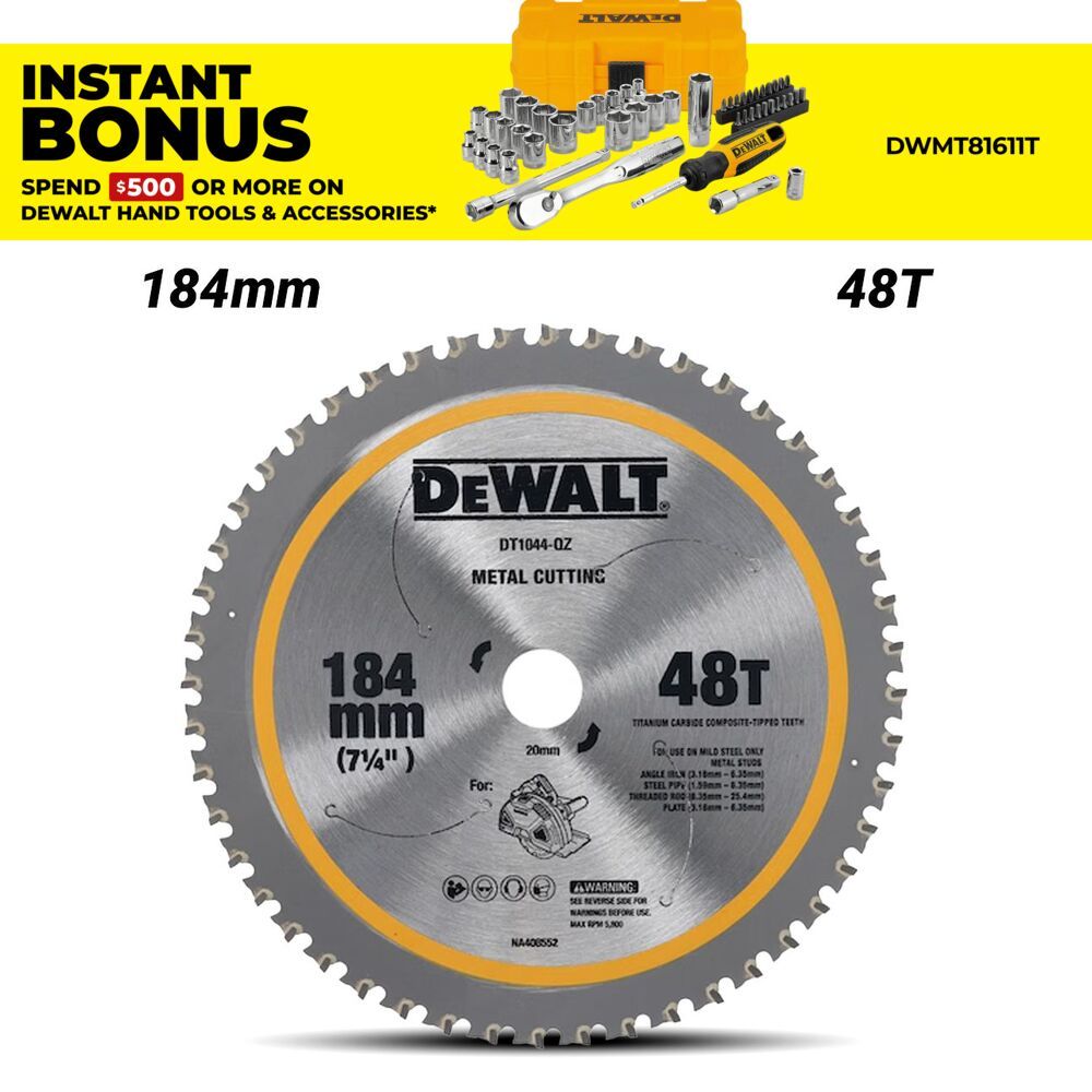 DeWalt DT1044-QZ 184mm 20mm x 48T Mild Steel Metal Cutting Circular Saw Steel Blade to Suit DCS383 – image 1