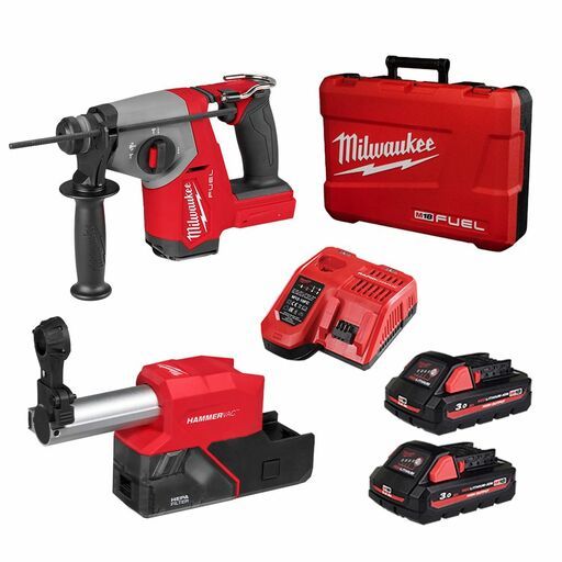 Milwaukee M18FHAC16DDE302HC 18V 3.0Ah Li-ion FUEL Cordless 16mm SDS Plus Rotary Hammer with Dust Extractor Combo Kit