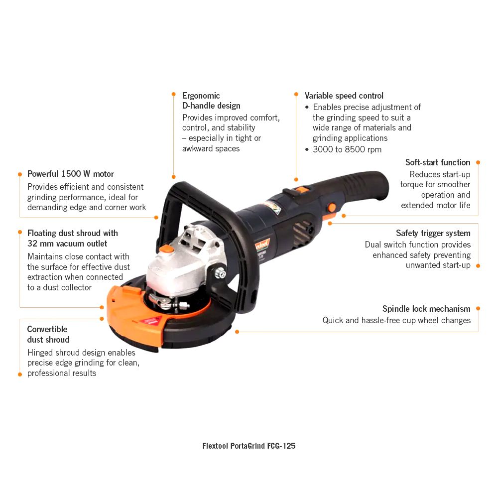 Flextool FCG-125 (FT100509-UNIT) 1500W 125mm PortaGrind Variable Speed Grinder – image 3
