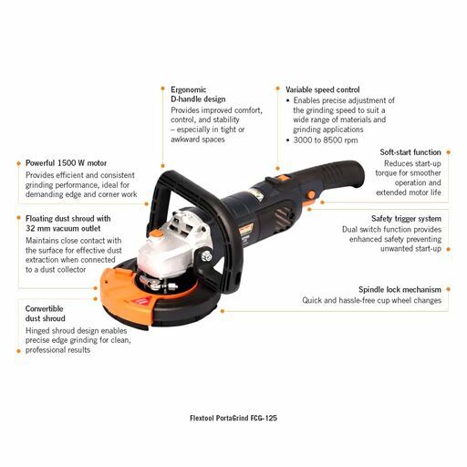 Flextool FCG-125 (FT100509-UNIT) 1500W 125mm PortaGrind Variable Speed Grinder – image 3