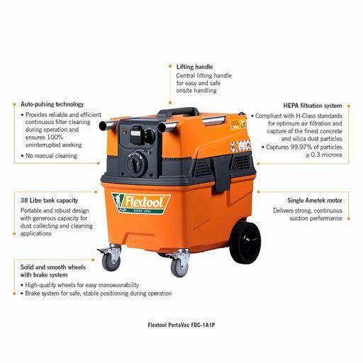 Flextool FDC-1A1P (FT100500-UNIT) 1200W H-Class PortaVac Dust Extractor – image 3