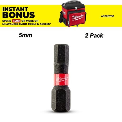 Milwaukee 4932430896 2-Pack SHOCKWAVE™ 5mm Hex Insert Bit