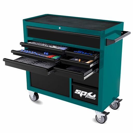 SP Tools SP50637TX 342pce Metric/SAE Custom Series Tool Kit with 11 Drawer Teal Roller Cabinet - Limited Edition – image 2
