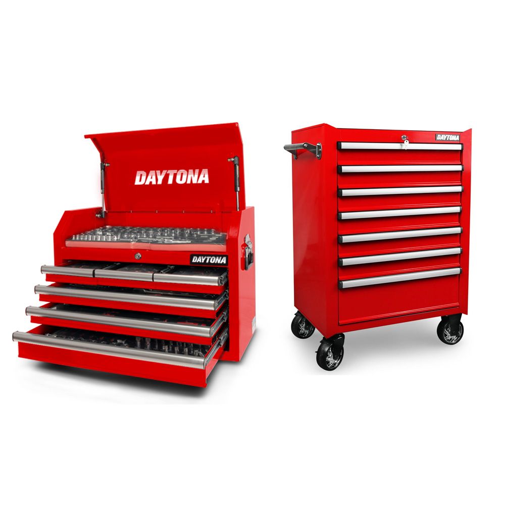 Daytona DTKR268 + D7DTBT 268pce Metric/SAE 6 Drawer Tool Chest with 7 Drawer Roller Cabinet - Red – image 1