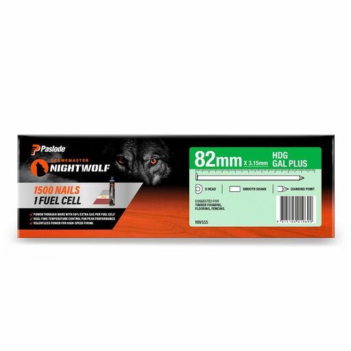 Paslode NW555 1500-Pack 82mm x 3.15mm HDG Gal Plus Framemaster Nightwolf D-Head Smooth Nails – image 3