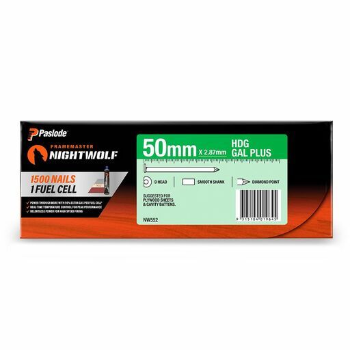 Paslode NW552 1500-Pack 50mm x 2.87mm HDG Gal Plus Framemaster Nightwolf D-Head Smooth Nails – image 4