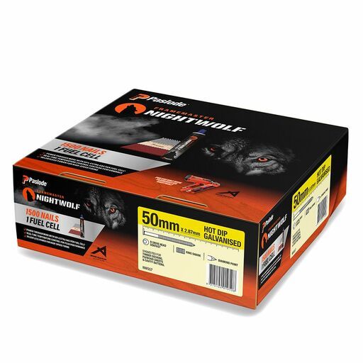 Paslode NW557 1500-Pack 50mm x 2.87mm Hot Dip Galvanised Framemaster Nightwolf R Drive Head Dekfast Ring Shank Nails – image 5