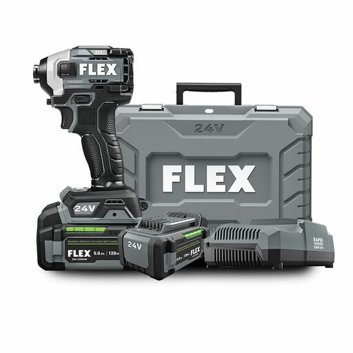 Flex FXA1371A-2C 24V 5.0Ah Li-ion Cordless 1/4" Hex Quick Eject Impact Driver with Multi-Mode Combo Kit