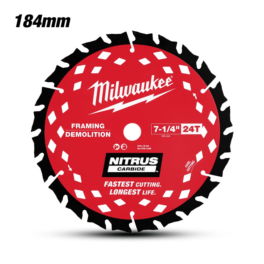 Milwaukee 48400790 184mm (7-1/4") 24T NITRUS CARBIDE™ Circular Saw Blade - Demolition/Framing – image 2