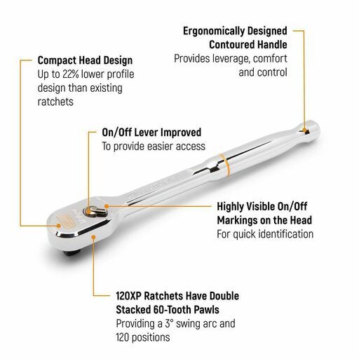 GEARWRENCH 81364XP 1/2" Drive 120XP™ Full Polish Chrome Extra Long Handle Teardrop Ratchet 24" – image 6