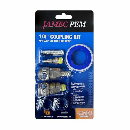 Jamec-Pem 70.0145 1/4" Coupling Kit for 3/8" Unfitted Air Hose - KIT 4