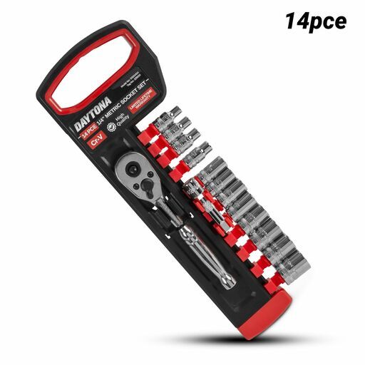 Daytona DSS1414 14pce 1/4" 4-14mm 12pt Metric Socket Set with 50mm Extension Bar