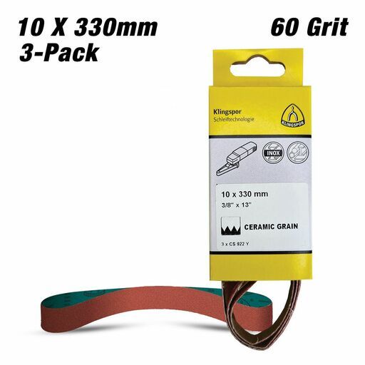 Klingspor 710124 3-Pack 10mm x 330mm 60 Grit Ceramic Abrasive Belt