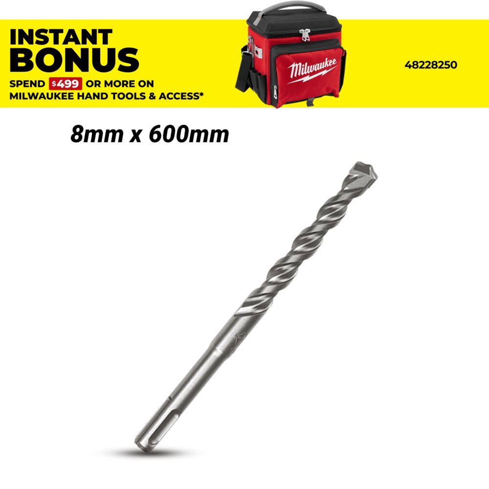 Milwaukee 4932399327 8mm x 600mm M2 2-Cut SDS Plus Drill Bit – image 1