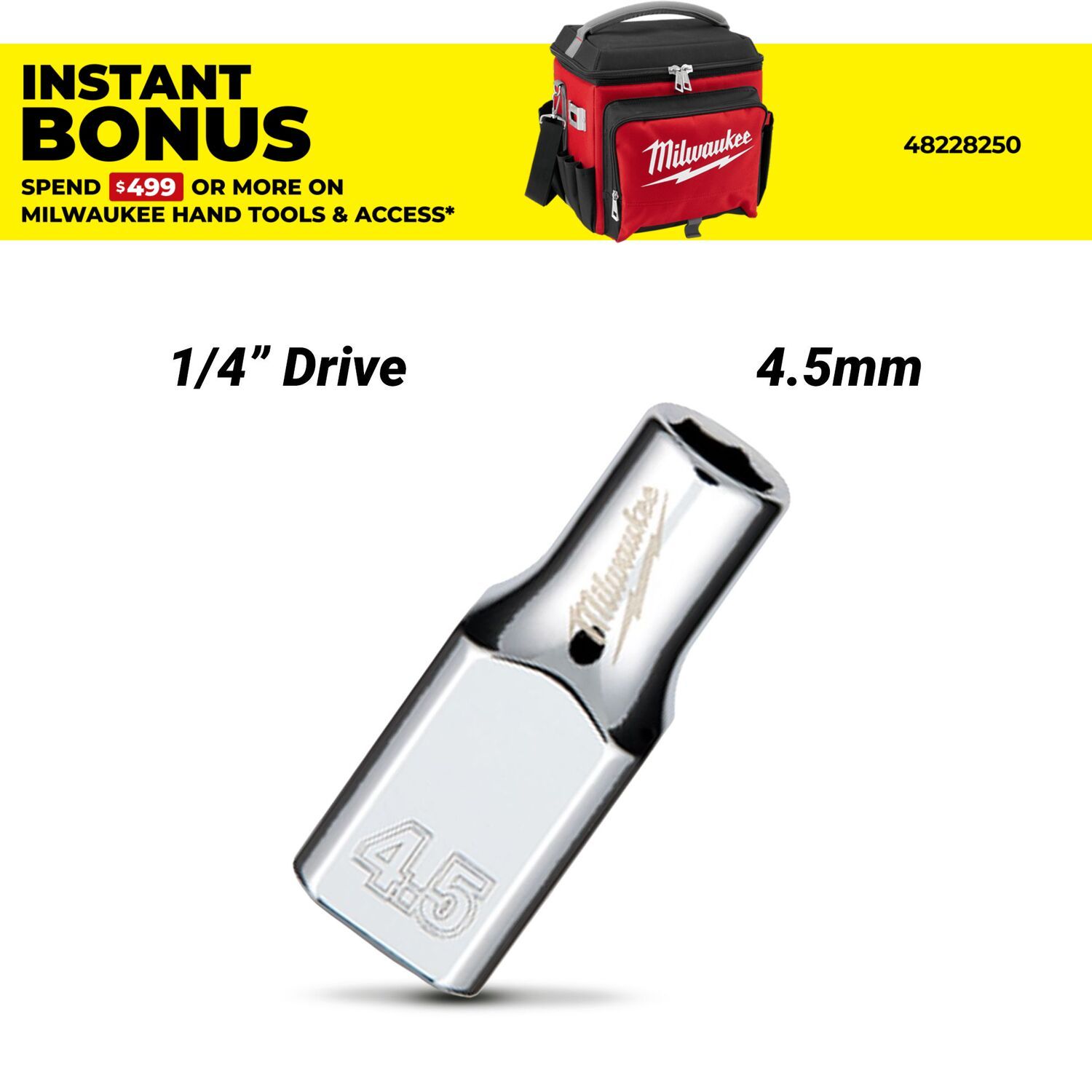 Milwaukee 45344001 1/4" Drive 4.5mm Metric Standard 6-Point Socket – image 1