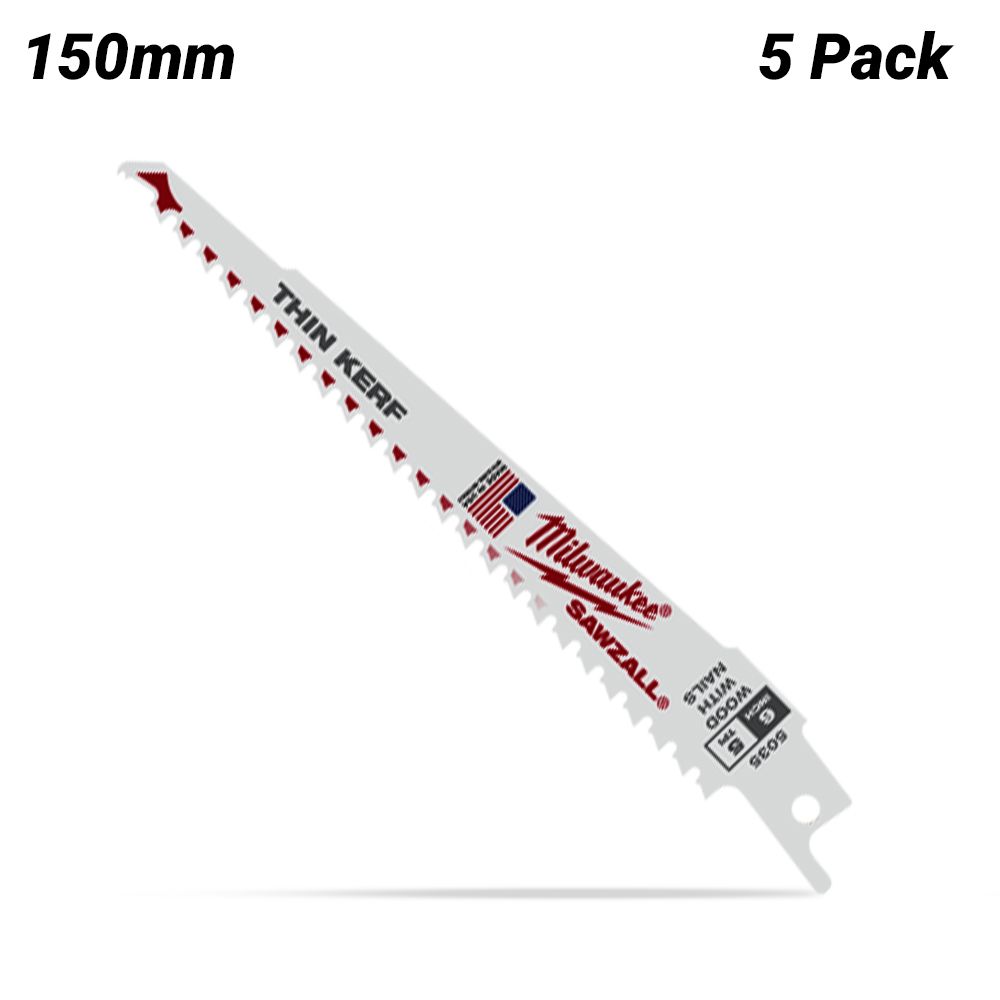 Milwaukee 48005035 5-Pack 150mm 6" 5TPI Thin Kerf Wood SAWZALL Blades – image 2