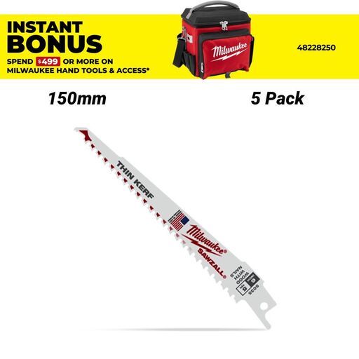 Milwaukee 48005035 5-Pack 150mm 6" 5TPI Thin Kerf Wood SAWZALL Blades