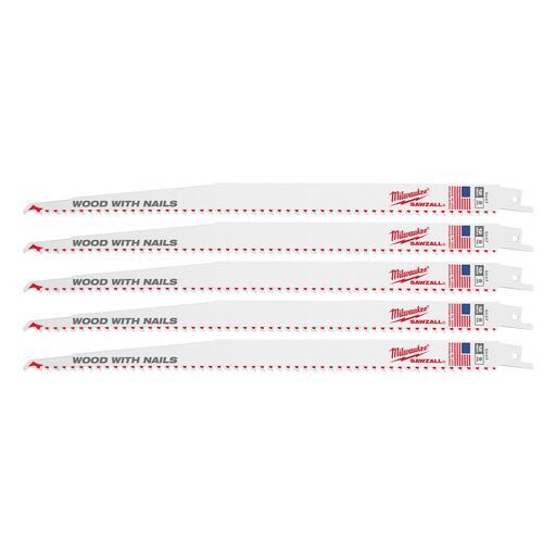 Milwaukee 48475037 (48005037) 5-Pack 300mm 12" 5TPI Thin Kerf Wood SAWZALL Blades – image 5