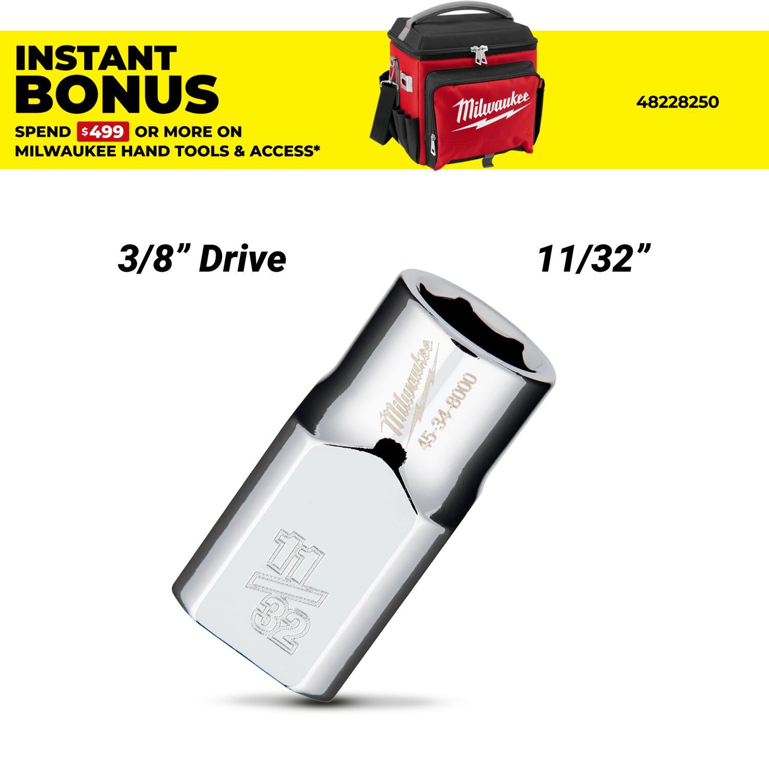 Milwaukee 45348000 3/8" Drive 11/32" Socket SAE Standard – image 1