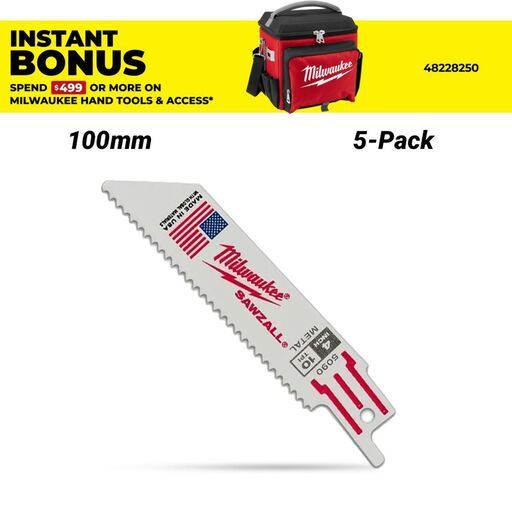 Milwaukee 48005090 5-Pack 100mm 3-15/16" 10TPI Thin Kerf Metal SAWZALL Blades