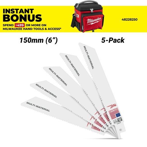 Milwaukee 48475091 (48005091) 5-Pack 150mm 6" 18/12TPI Thin Kerf Multi-Material SAWZALL Blades
