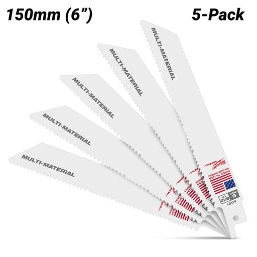 Milwaukee 48475091 (48005091) 5-Pack 150mm 6" 18/12TPI Thin Kerf Multi-Material SAWZALL Blades – image 2