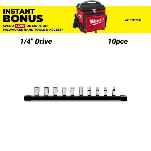 Milwaukee 48229103 10pce 1/4" Drive Standard Metric Socket Set with Storage Rail