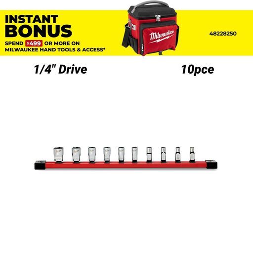 Milwaukee 48229106 10pce 1/4" Drive Standard SAE Socket Set with Storage Rail