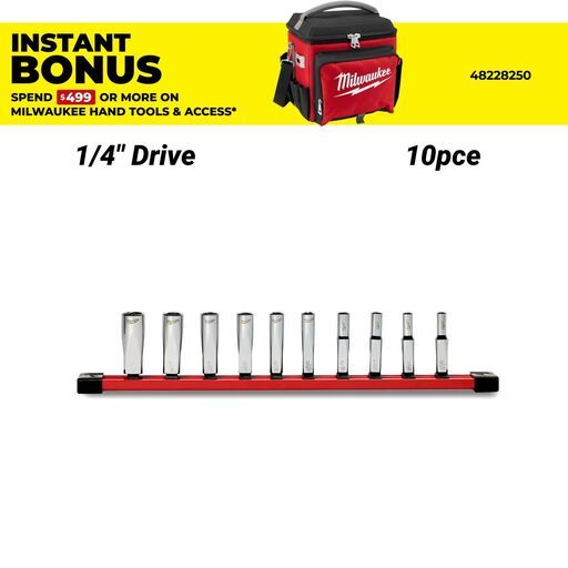 Milwaukee 48229107 10pce 1/4" Drive Deep SAE Socket Set with Storage Rail